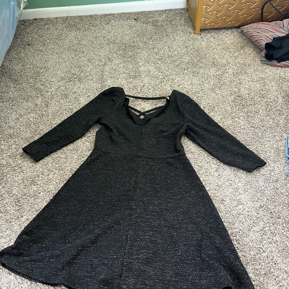 Black Dress with Gold Specs